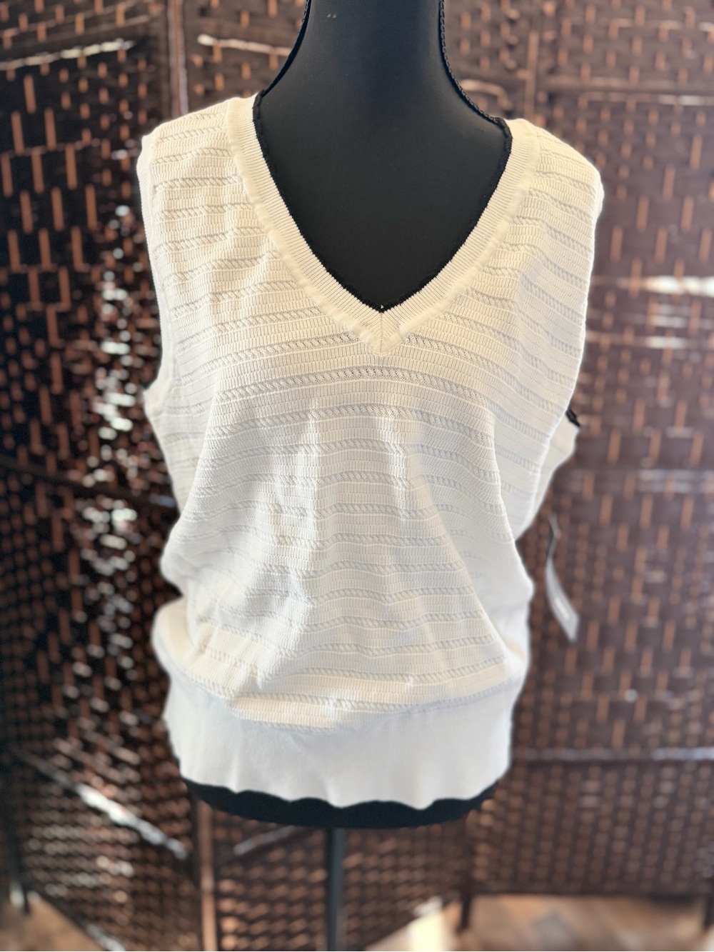 Karl Lagerfeld Paris white textured knit sweater vest